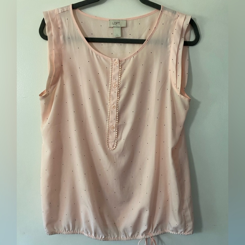 LOFT Light Pink Sleeveless Top with Black Dots